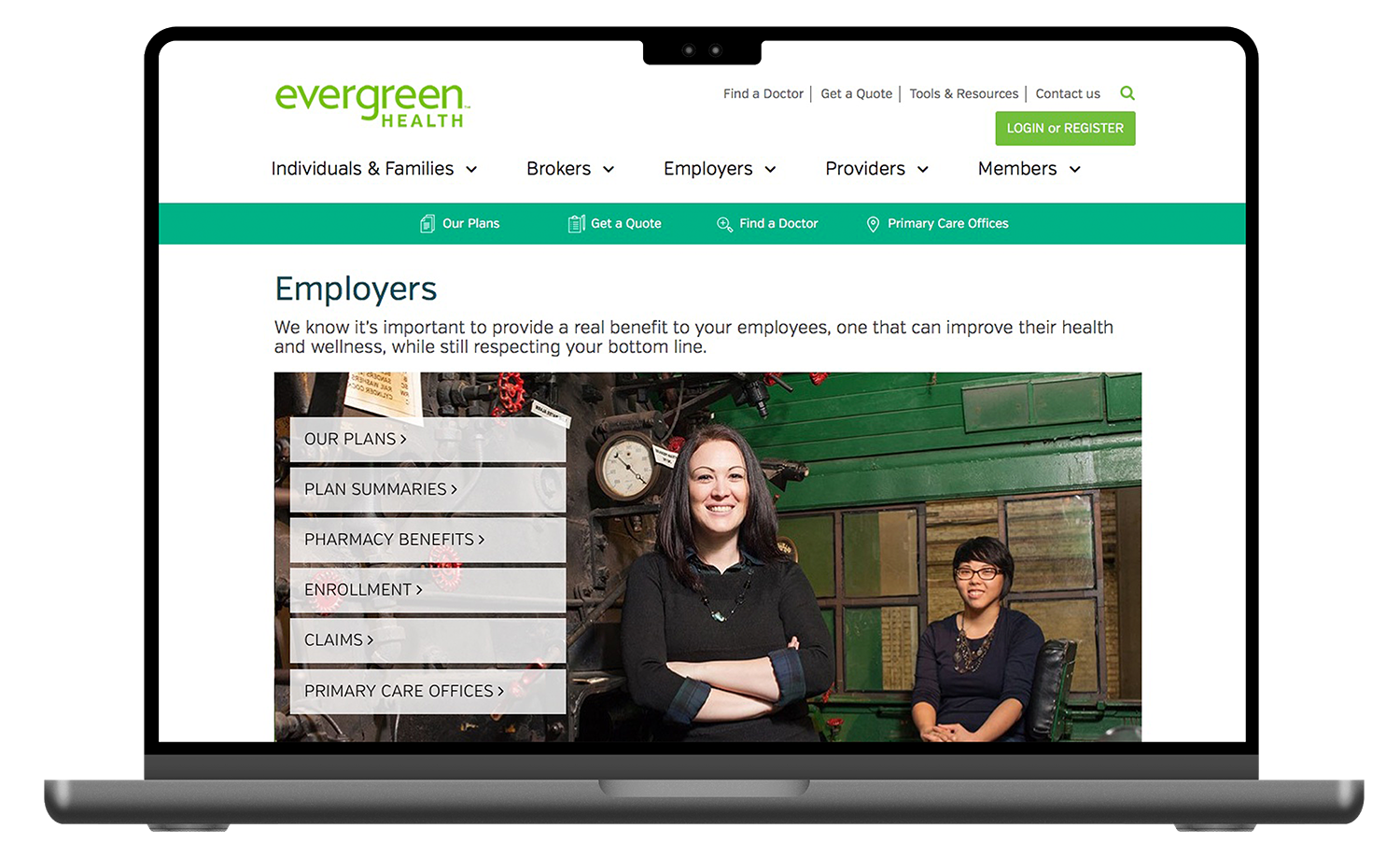 Employer entry page for Evergreen Health Care