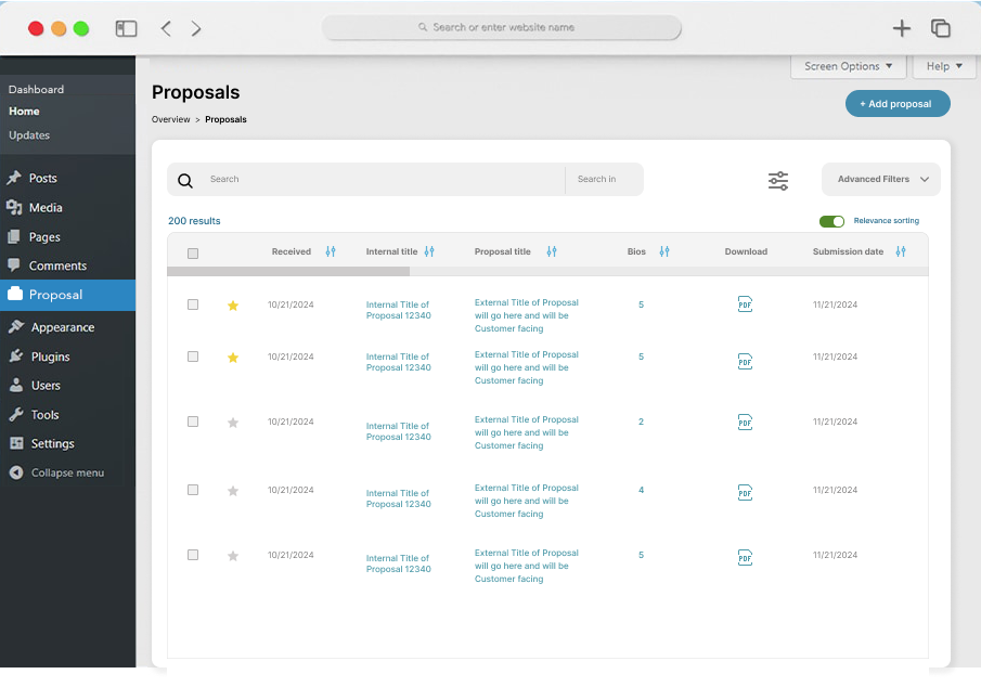 Proposal Listing